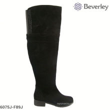 Botas altas da coxa preta do couro das senhoras &quot;sexy&quot; para os pés gordos